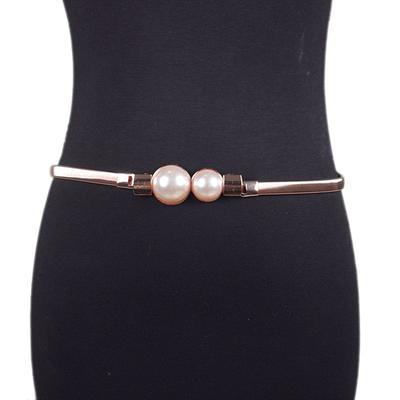 Women Summer Belt Metal Elastic Waist Chain Faux Pearl Decor Elegant Round