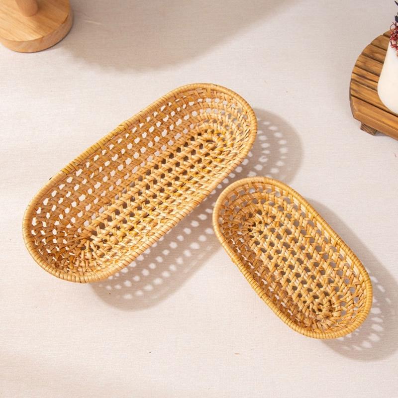 Multipurpose Rattan Basket for Fruit Storage Serving Plate Desktop Storage Tray Home and Office Organization Supplies