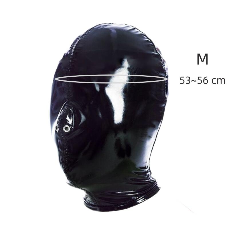 Elastic Bright Leather Hood Sex Toys with Open Mouth Party Mask for Couple Cosplay Slave Adult Game BDSM Bondage Set