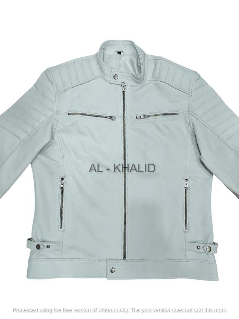 Chaqueta de cuero blanco para hombre, piel de cordero auténtica, hecha a mano, nueva chaqueta para motociclista