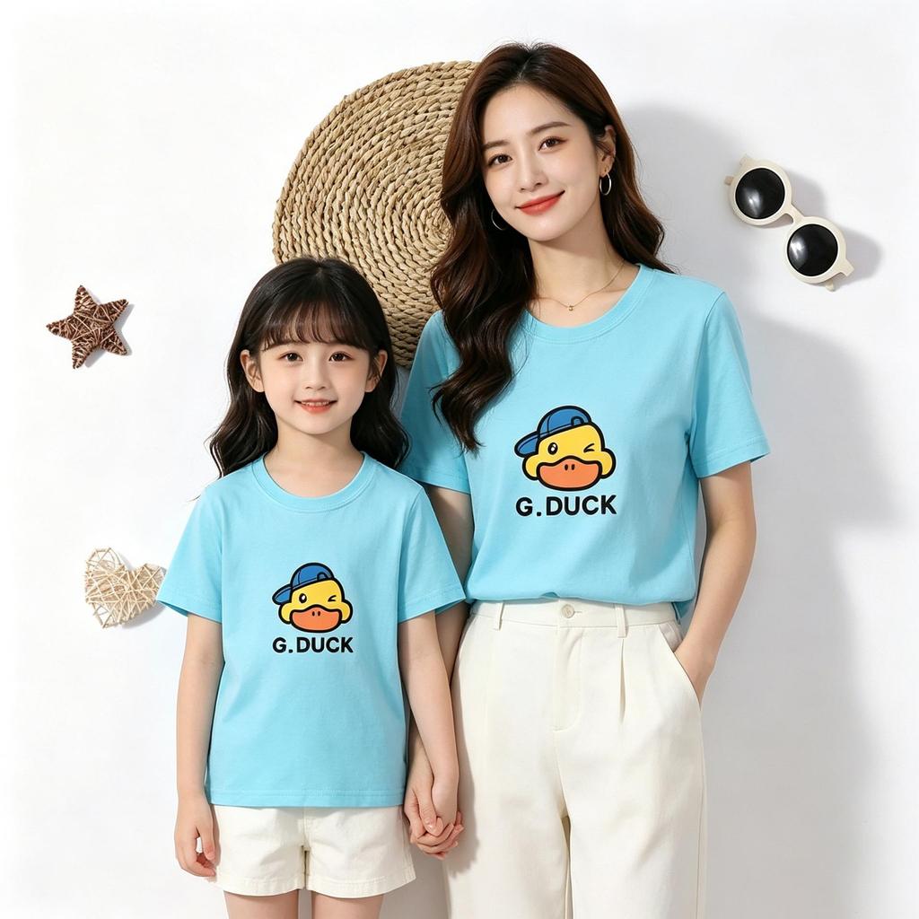 DUCK 100% Cotton Short-Sleeve Round Neck T-Shirt—Comfortable, Loose, Summer Essential for Parent-Child Coordination