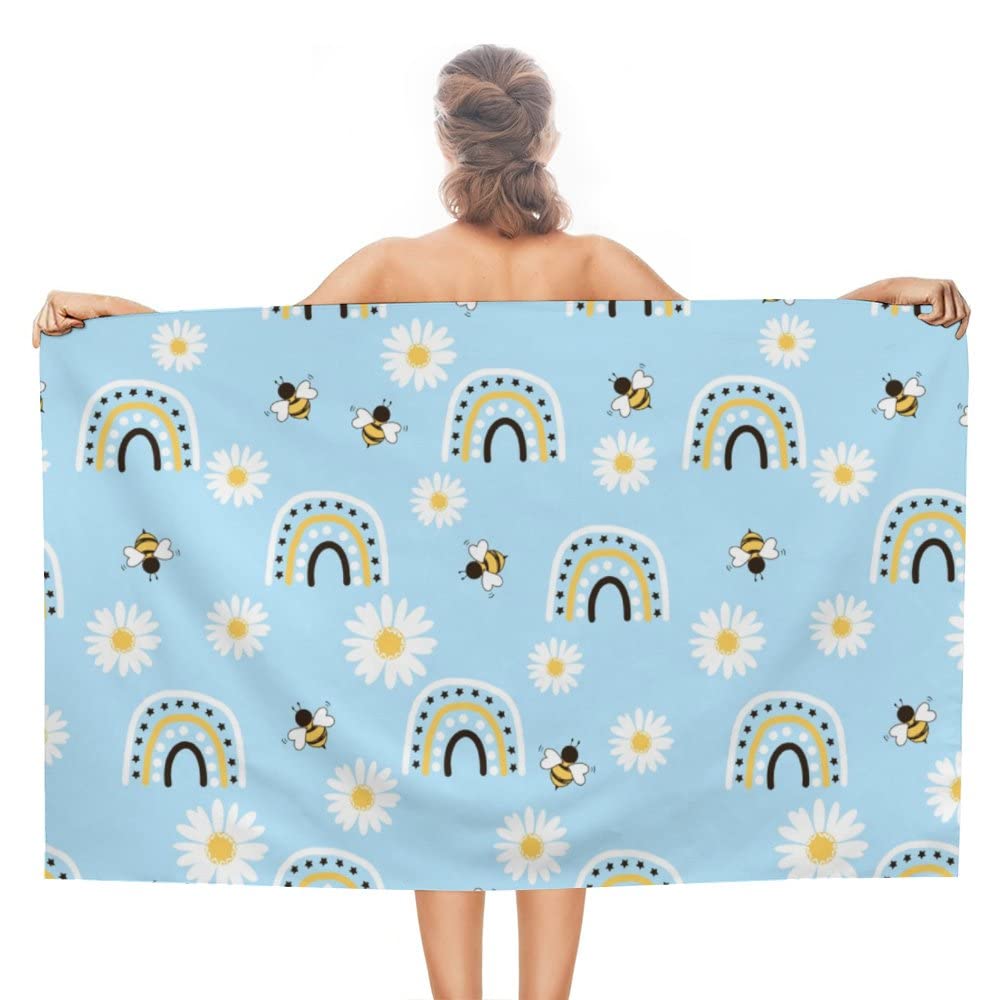 Landsbygd Honungsbin Vildblommor Tryck Sandfritt Strandhandduk för Snabbtorkande Absorberande för Pool Simning Sport Badrum Strandhanddukar