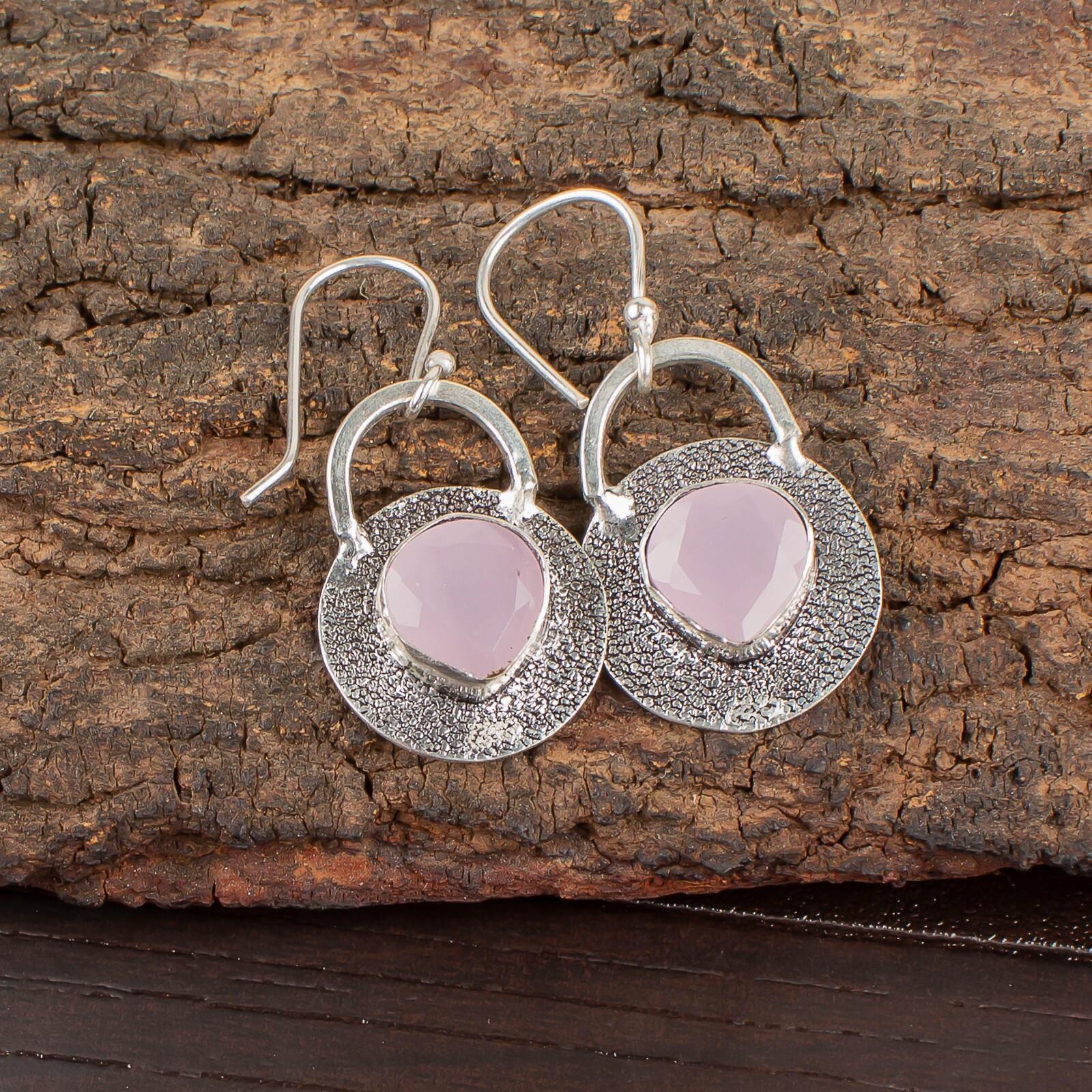 

Rose Chalcedony Gemstone 925 Sterling Silver Jewelry Handmade Earrings 1.30 EE-63-17