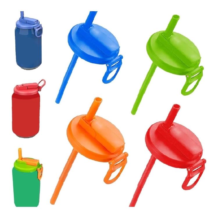 4pcs Portable Can Covers for Sodas and Beer Cans Silicone Can Lid with Drinking Straw Leak Proof Beverage Cans Caps