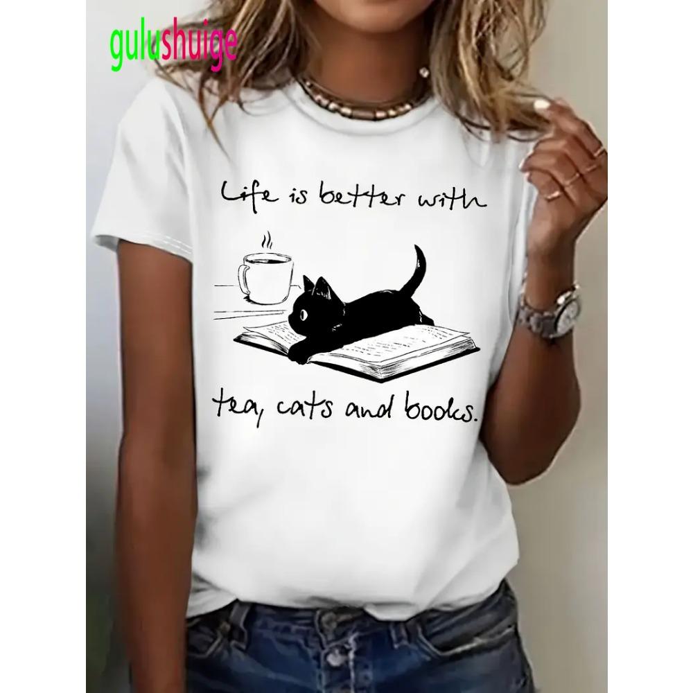 Women s Cat Pattern Printed T-shirt 2XS
