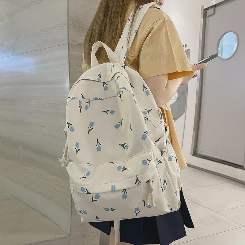 Japanese Fresh Floral Backpack for Teen Girls - Lightweight and Stylish for Junior High and College Students