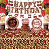 Set de Fiesta de Cumpleaños con Estampado de Leopardo: Decoraciones, Platos de Papel Desechables para Niños, Vasos, Servilletas, Cubiertos y Mantel