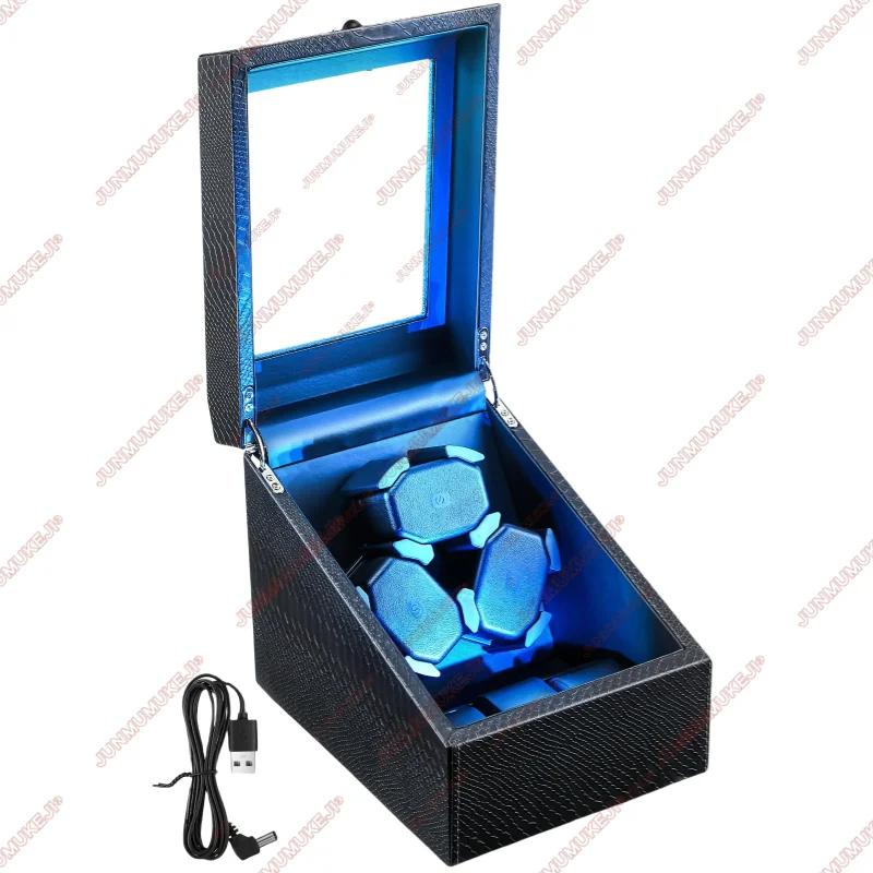Watch Winder for Automatic Watches 6/4/3/2 Slots Watch Shaker Wooden Box Super Motor Blue LED Light Jewelry Store Display Box