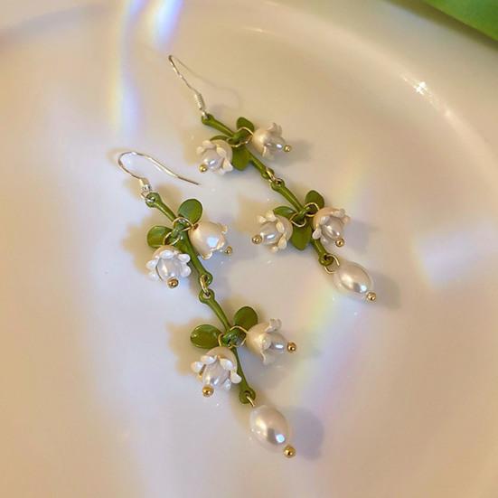 1 Paar Tropfen Ohrringe Piercing Exquisite helle Farbe grüne Blätter Faux Perlen