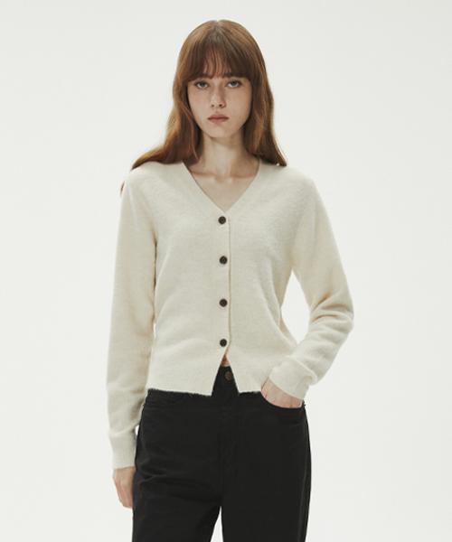 Lady Volume V-Neck Wool Button Knit Cardigan_Beige