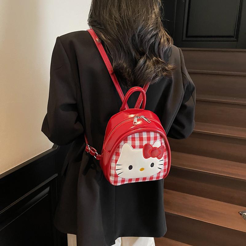 With Cute Backpack Grid Print And Embroidery Design For Wear Daily