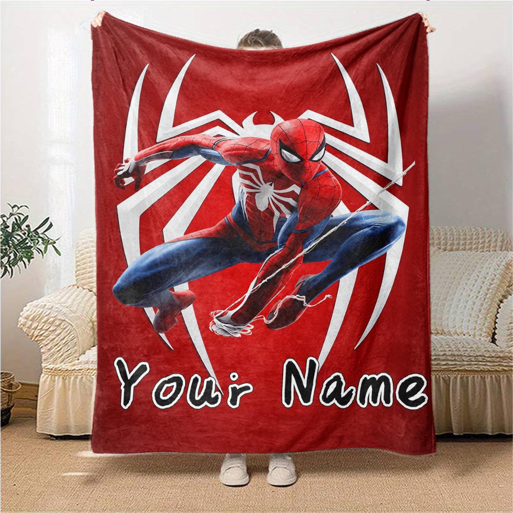 Custom Name Spider-Man Theme Blanket for Couch & Bed, Plush Cozy Fuzzy Blanket Super Soft & Warm Blankets for Fall and Winter. 0908129