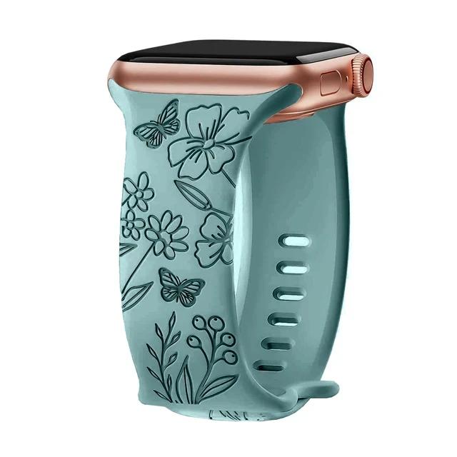 Engraved Band for Apple Watch Strap 46mm 44mm 42mm 41mm 40 45mm Ultra 3 2 49mm Floral Bracelet Iwatch Series 11 10 9 8 7 SE 6 5