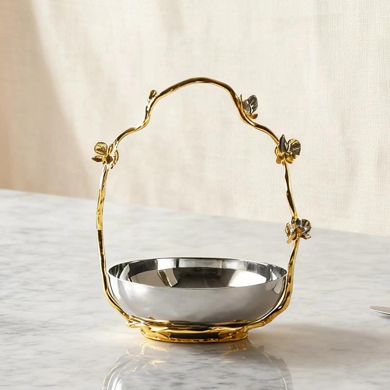 Metal Stainless Steel Tray Three-dimensional Butterfly Handle Desktop Storage Container Silver Fruit Bowl Jewelry Dish