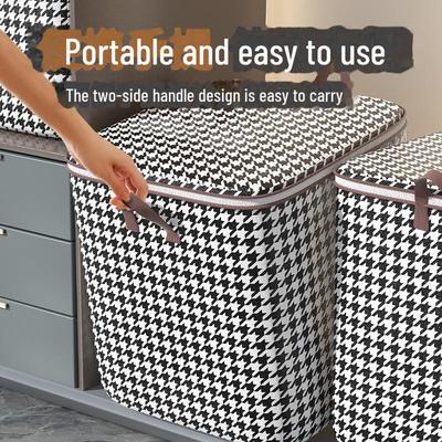 Houndstooth Quilt Storage Bag: Portable, Moisture & Mildew-Proof Zipper Box for Dormitory Organization