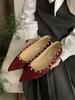 French Pointed Inner Height Increase Rivet Single Shoes Women's 2025 Spring and Summer New Shallow Mouth Soft Sole Red Wedding Shoes Banquet Ladyshoes
