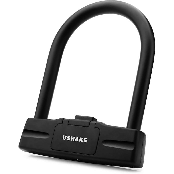 USHAKE Bicycles U Lock, Heavy Duty Bike Scooter Motorcycles Combination Lock Gate Lock for Anti Theft (Black 14mm chackle)