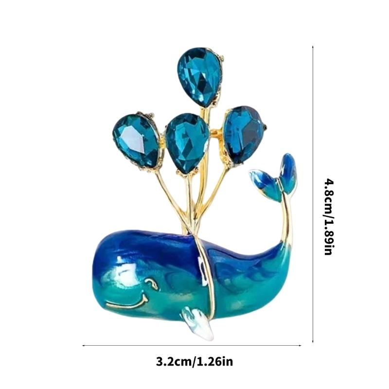 Romance Whale Balloon Brooch Cartoon Animal Jewelry Stainless Steel Rhinestones Decoration Student Fashion Accessories