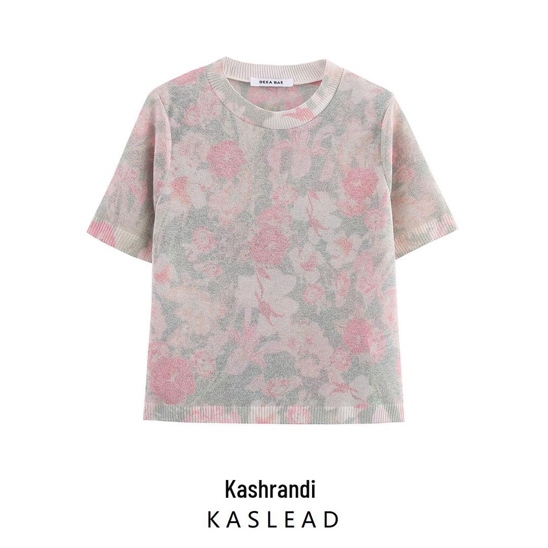 

2025 Spring Women s European & American Style Floral Knit Top Large