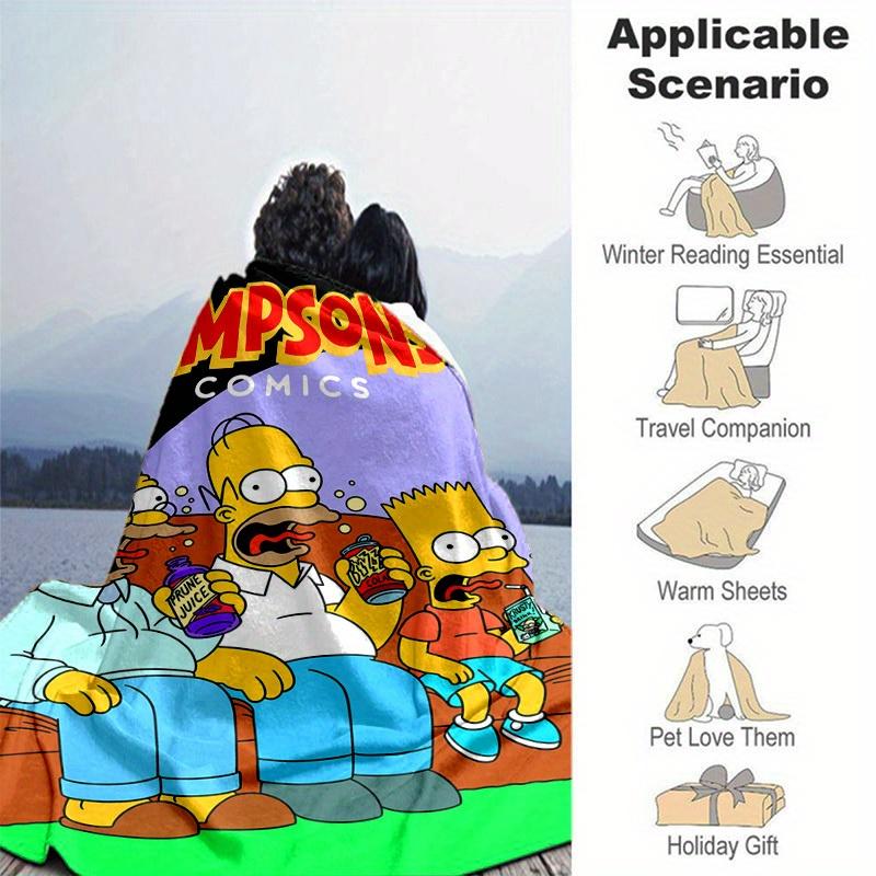 Manta de Dibujos Animados Los Simpsons, Manta Cálida Linda de Felpa Corta, Decoración del Hogar para Sala de Estar Sofá Cuatro Estaciones Viaje