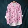 Women's Loose Ruffled Floral Print Stand Collar Long Sleeve Cotton And Linen Top