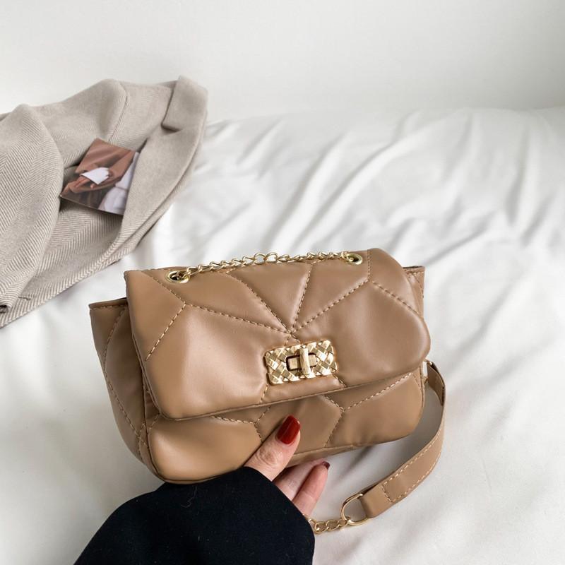 Stylish Black Pu Small Square Bag For Women With Trendy Chain Shoulder Strap хаки