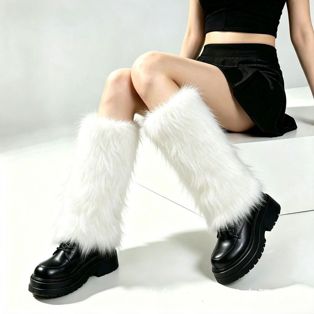 1 pair Stretchy Fit Furry Boots Cover Thickened Leg Warm Socks Vintage Fur Leg Warmer Women Girl