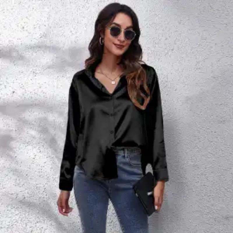 Street Style Spring Autumn and Winter Fashion Imitation Silk Shirt Women's Long-sleeved Satin Shirt New Trend