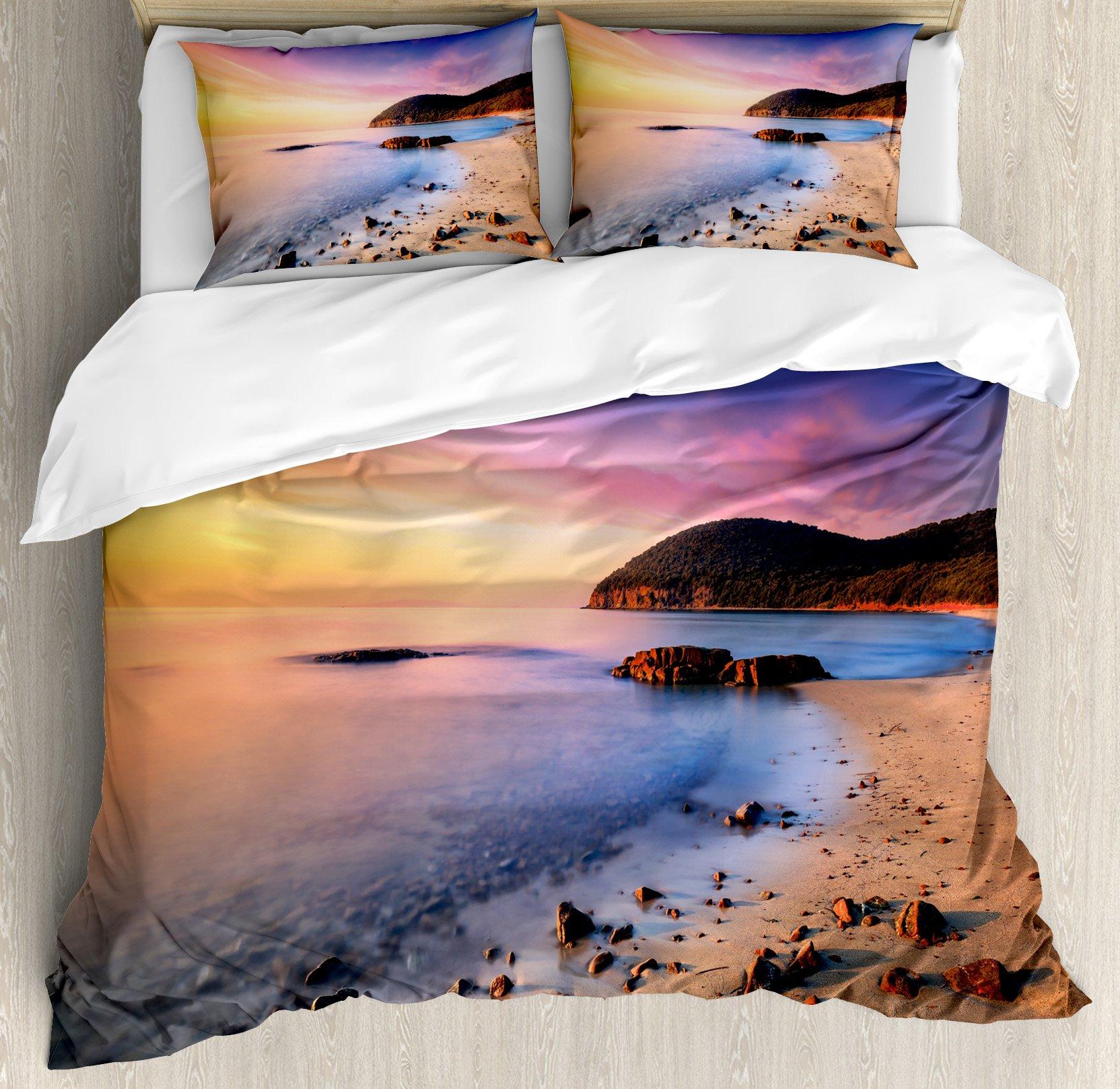 

Sunrise Sunset and Sea Duvet Cover Sets for Teens Lightweight Quilt Covers Sea Coastal Nature Pattern Bedding Set Bedroom Decor US King(264x228cm)