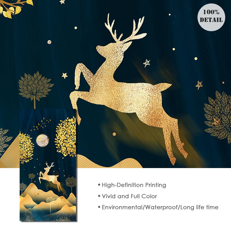 Golden Luxury Landscape Canvas Poster Tree Deer Birds Wall Art Painting Nordic Print Decorative Picture Living Room Home Decor