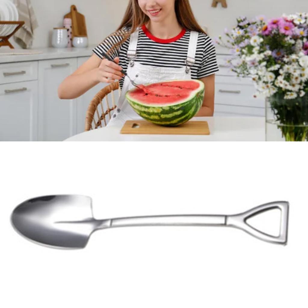Shovel Spoon Silver Stainless Steel Pointed Shovel Ice Cream Dessert Spoon for Home Outdoor Office