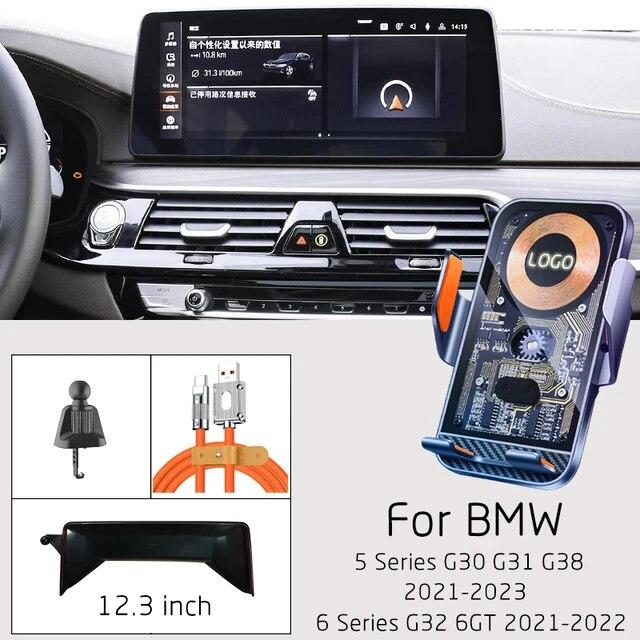 Pro BMW řady 5 6 G30 G31 G38 G32 6GT Bezdrátová nabíječka mobilního telefonu do auta Držák pro GPS navigaci 12,3palcová základna s pevnou obrazovkou