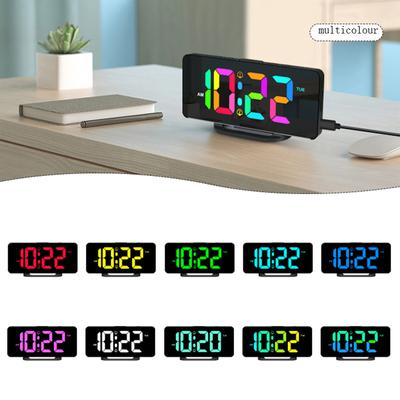 Digitaler Wecker, Schreibtisch/Wand, dimmbare elektronische Uhr mit RGB-Atmosphäre, Nachtlicht, Regenbogenzeit, USB-Ladegerät, Wochenanzeige