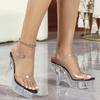 2026 European Peep Toe Platform Sandals, Transparent Single Strap Crystal Stiletto Heels For Party Dress LFD1109-2