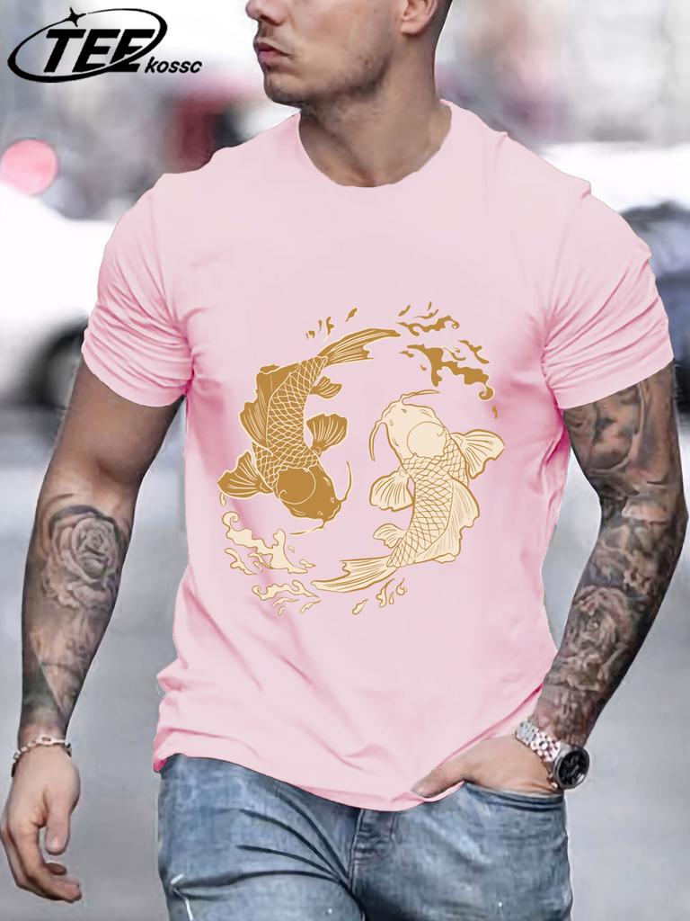 Japanese Harajuku Koi Print TShirt Men Fashion Loose Cotton Short Sleeve ONeck Summer Clothes Unisex Casual Soft Streetwear