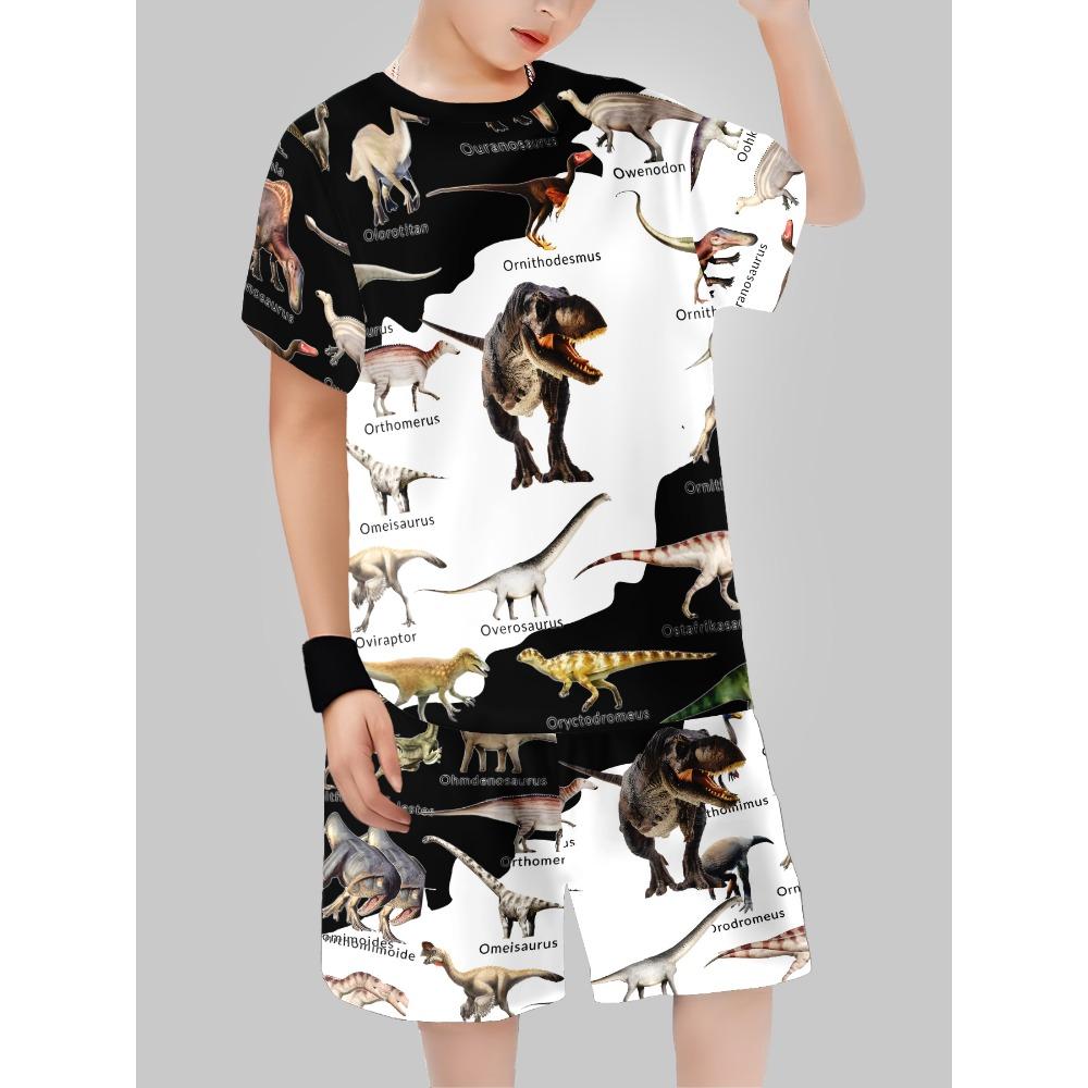 Cartoon Letter Graffiti Dinosaur Printed Kids T-shirt and Shorts 2 Piece Set Summer Casual Outfit for Boys and Girls Kids Clothing 100