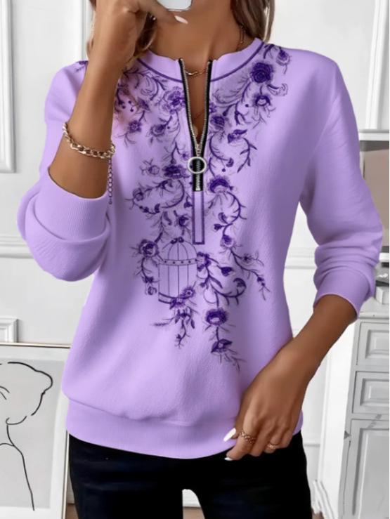 2025 Loose Fit Casual Outfit: Colorful Embroidered Zipper Top, Perfect for Walks and Dates