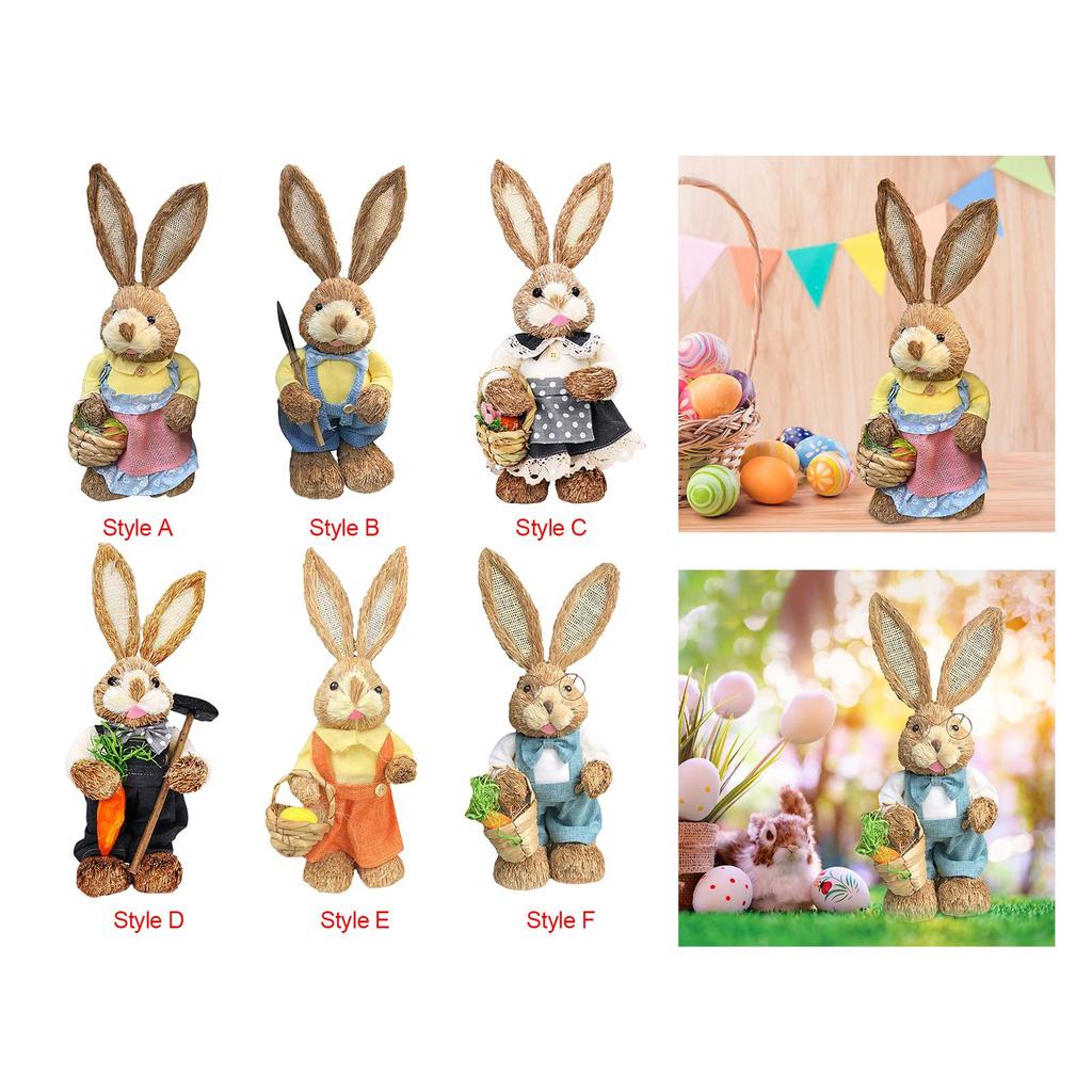 Handmade Straw Rabbit Figurine Easter Bunny Ornament for Dining Room Table Dollhouse Miniatures