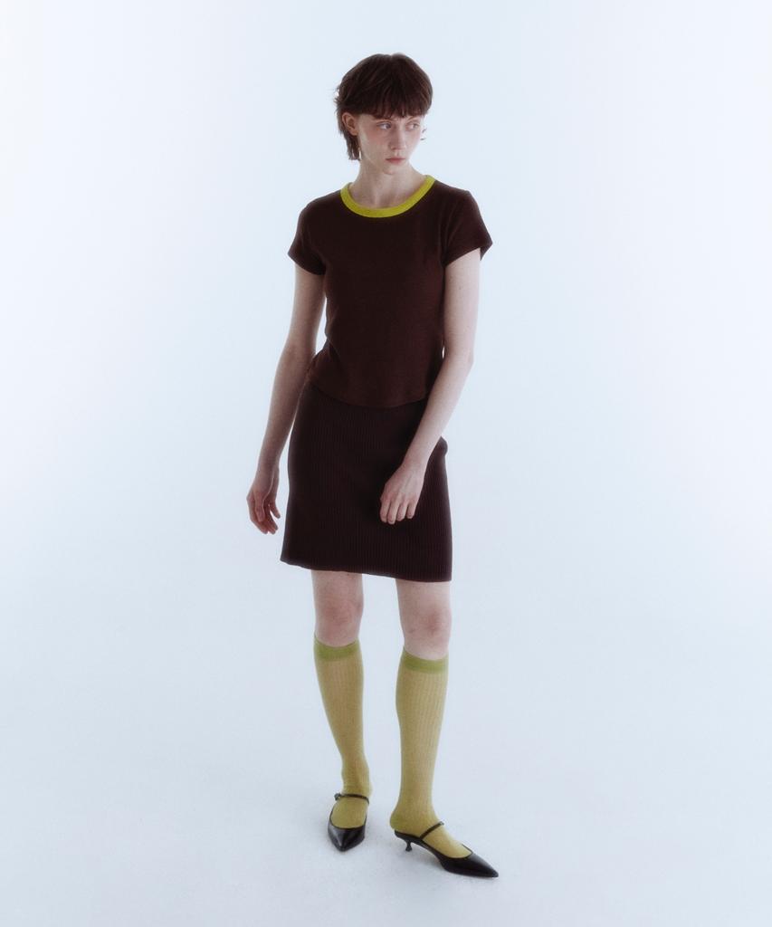 KINETO Women_Round Ribbon Line T-Shirt_Brown Lime