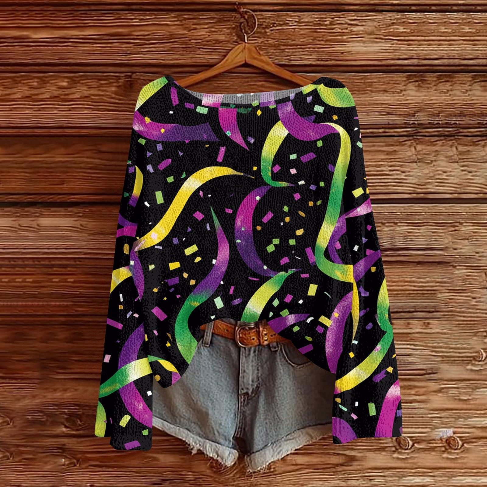 

Women s Fashion Round Neck Long Sleeve Print Casual Pullover Sweater Top S чорний