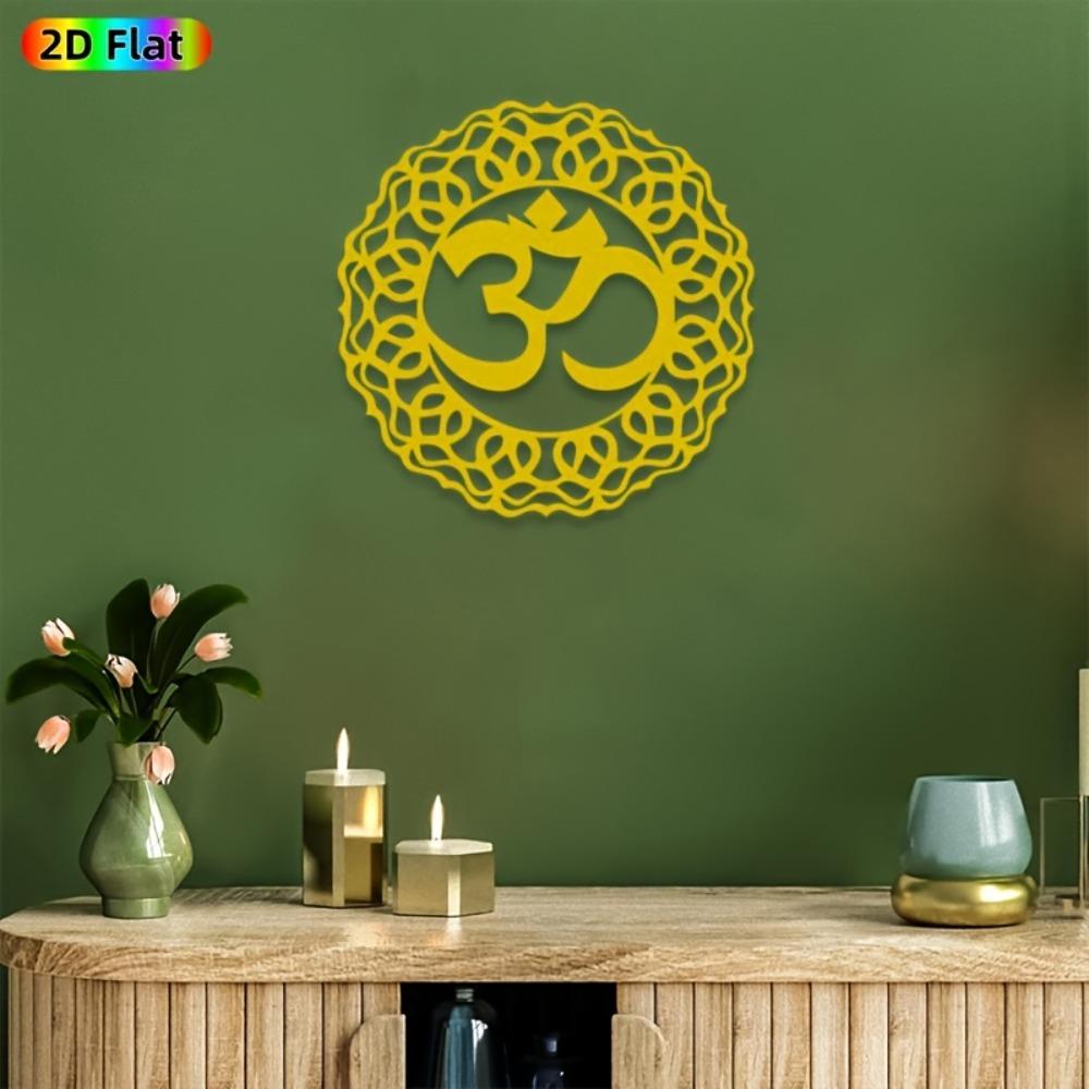 1pc 2D Flat Mandala Om Metal Wall Art, Iron Spiritual Decor for Yoga Studio Bedroom Meditation Room, Golden White Black Options, Zen Eastern Gift
