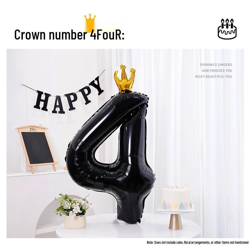 40-Inch Black Crown Number Balloons - Birthday Photo Props & Party Decor