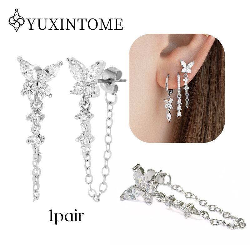 925 Silver Ear Needle Crystal White Zircon Silver Series Tassel Drop Earrings Luxury Fashion Party Jewelry Accessories