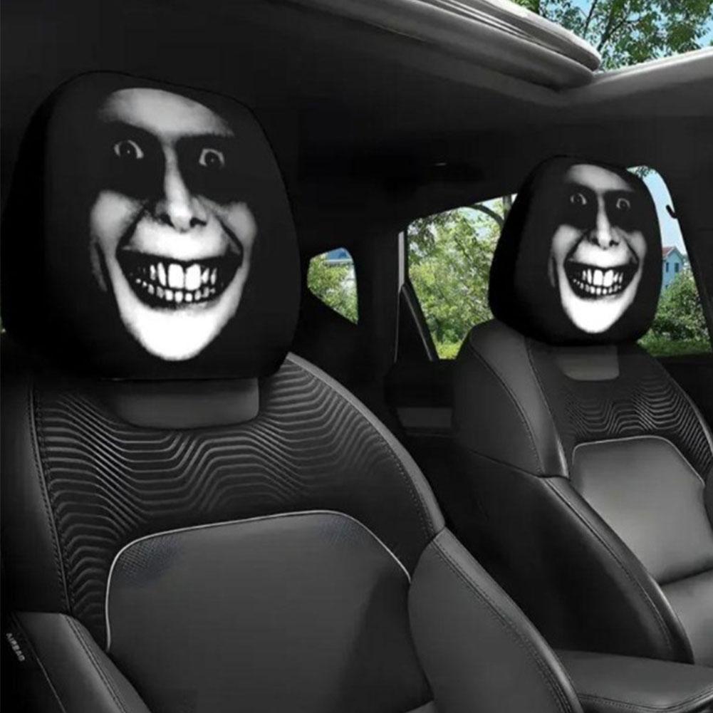 Funny Car Seat Mask Headrest Cover Full Face Car Interior Seats Halloween Decoration Funny Headrest Covers For Cars