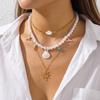 Bohemian Beach Shell Conch Beaded Necklace for Women Ocean Style Seashell Starfish Sun Pendant Choker Vacation Party Jewelry