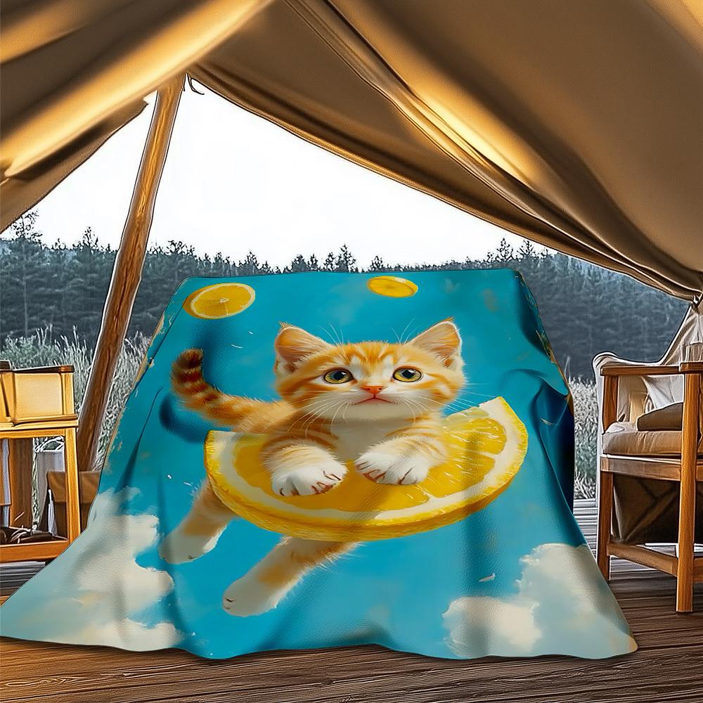 1 Stück Zitrone Katze Outdoor-Decke - Weiches Flanell Gemütlich für Reisen & Camping - Ganzjahres Warme Bettdecke, Maschinenwaschbar yy251229098