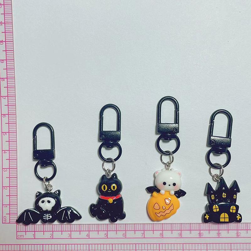 Cute Little Ghost Dark Demon Animals Resin Halloween Keychain For Women Keyring Bag Charm Pendant Car Key Accessories