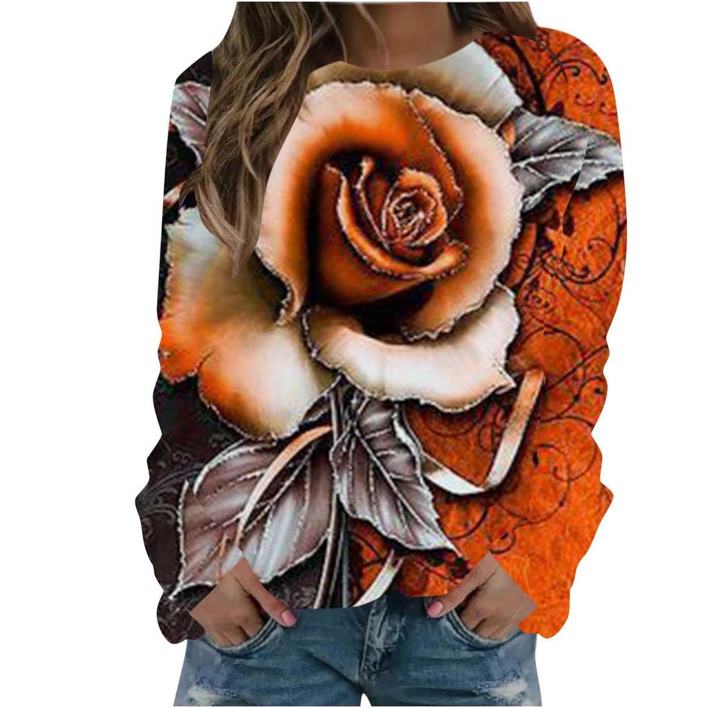 Rose Flower Sweatshirts Floral 3D Print Hoodies Women Long Sleeve Y2k Hoodie Streetwear Oversized Pullovers Top Female Clothing