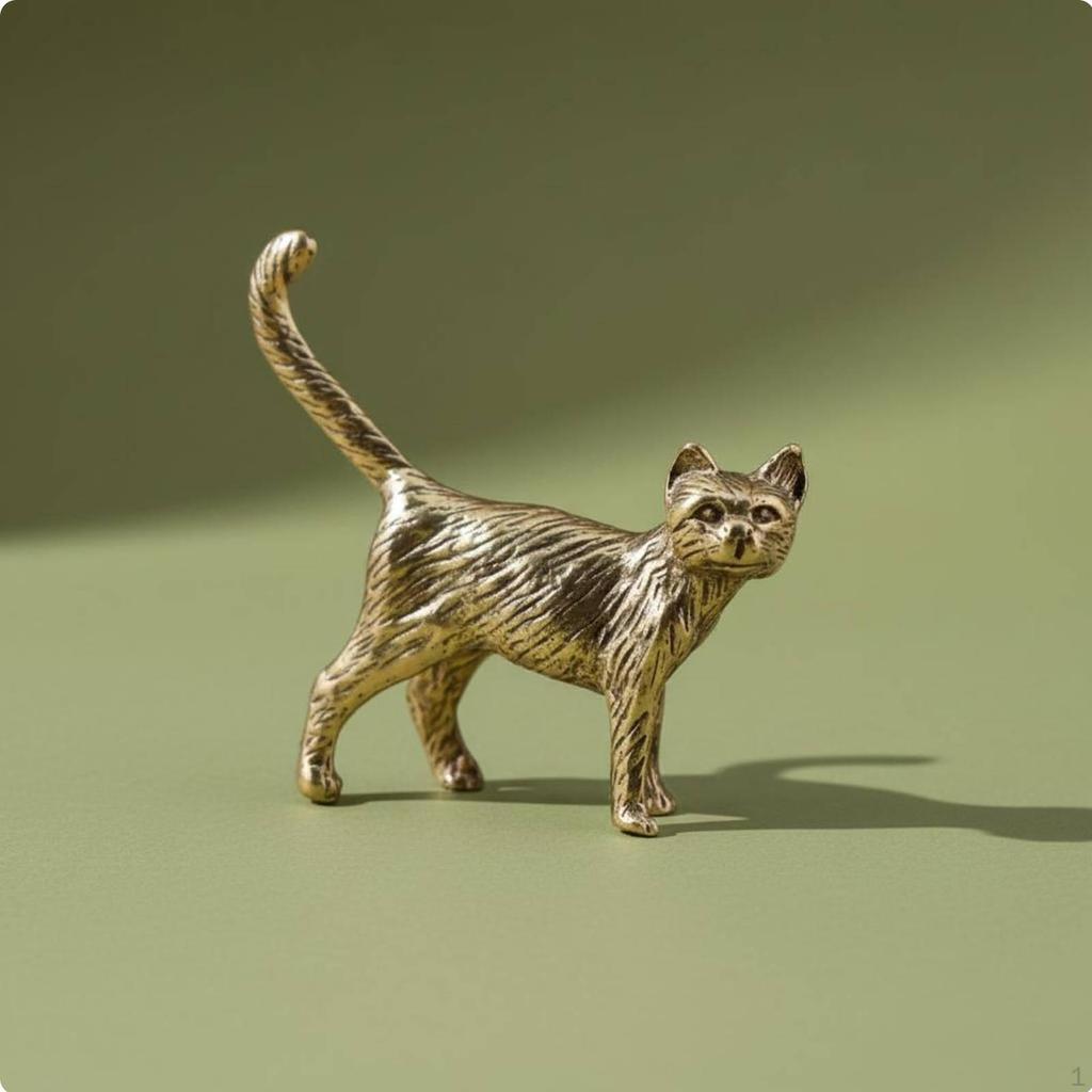 Tea Pet Cat Antique Finish Bronze Statue Compact Size Miniature Kitten for Collectors,