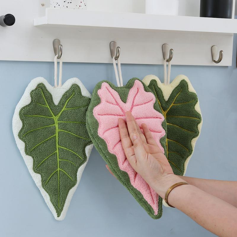1 Pc Coral Fluff Leaf Hand Towel | Soft Absorbent Hanging Towel | Ideal for Kitchen Cleaning & Bathroom Household Use